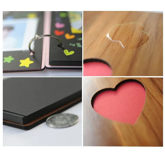 Wooden photo album with a heart in the middle