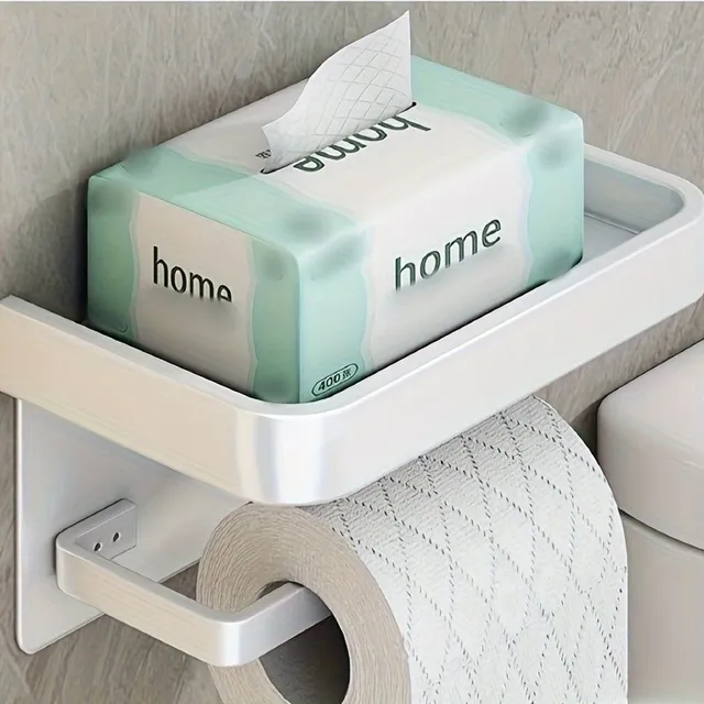 Toilet paper holder with shelf - Bathroom tray for toilet paper, wall dispenser for paper, bathroom shelf for paper, bathroom accessories, storage space and organization in the bathroom