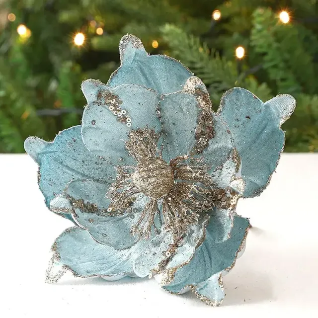 Artificial shiny Christmas flowers for a tree and festive decoration