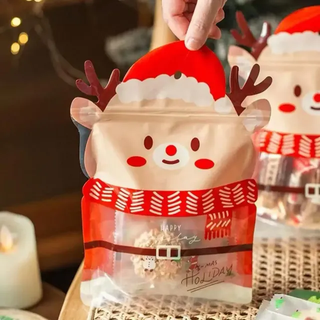 Set 10 bucăți pungi de Crăciun pentru prăjituri în formă de brad sau ren