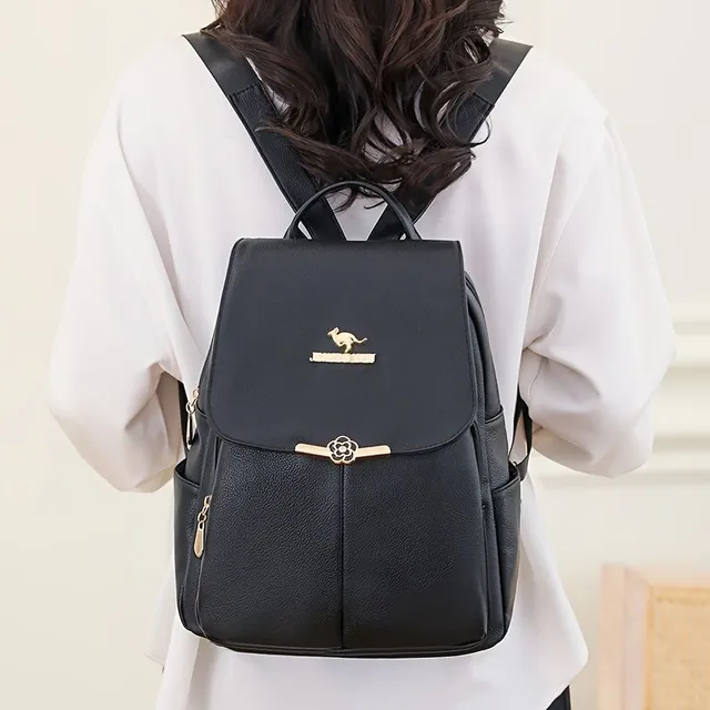 Women's backpack with faux leather flap, simple, for everyday wear and travel