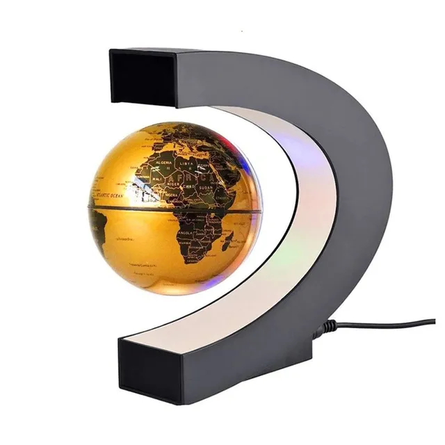 4 Inch Illuminated Magnetic Levitation Floating Globe Map Landscape gold-with-light