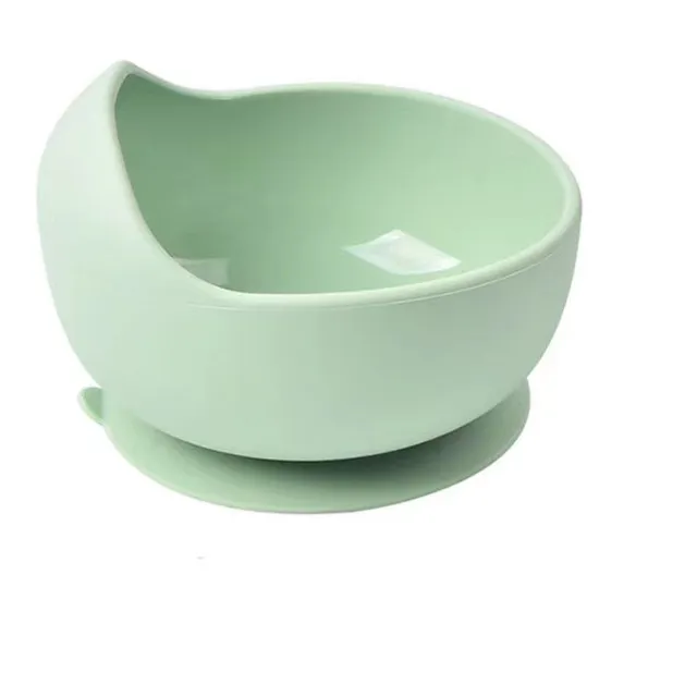 Waterproof silicone tray with suction cup and spoon in green color 2 pcs