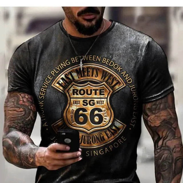 Férfi rövid ujjú póló nyomtatással - Route 66
