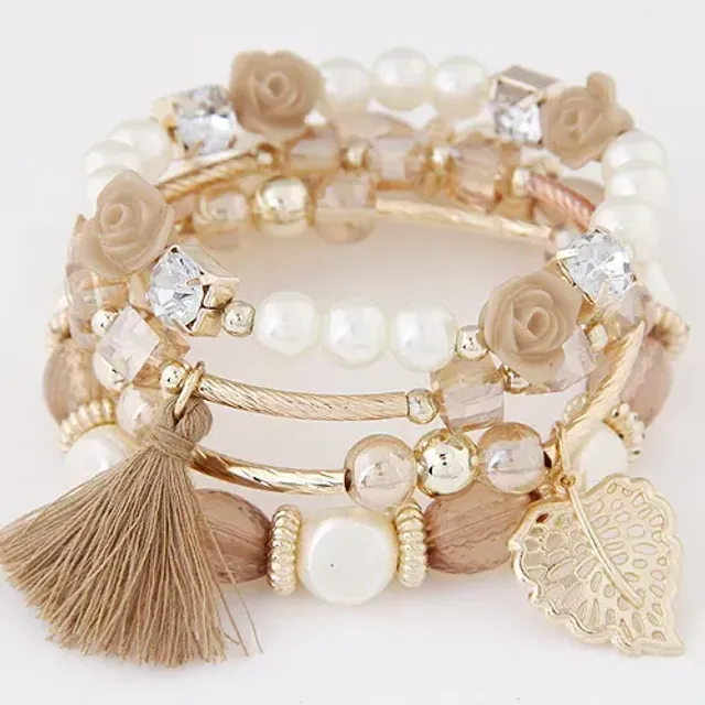 Czech multi-part boho bracelets with charms, beads and tassels for women