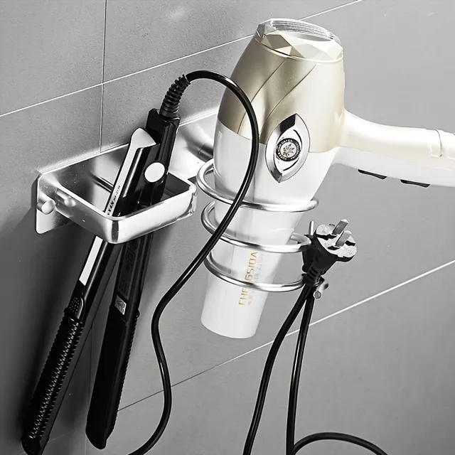1pc Hairdryer holder, wall storage stand for hairdryer - with cable hook