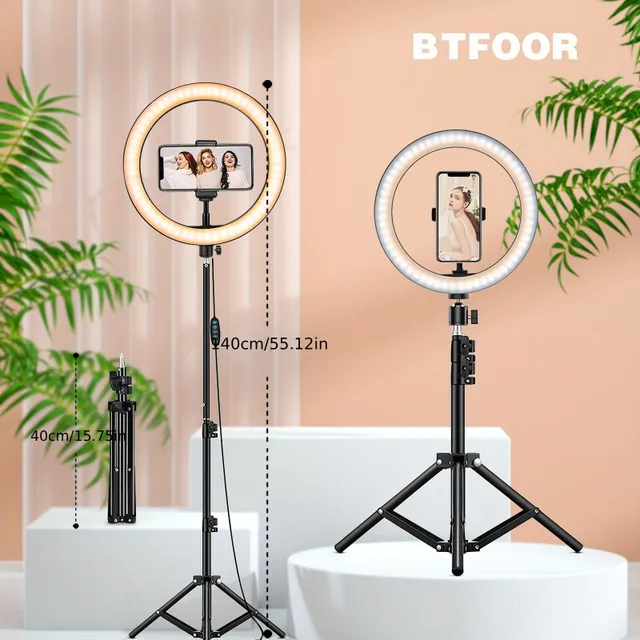 Round LED light with handle, stand and phone holder for vlogging, photo, selfie, video calls, makeup and live streaming