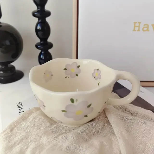 1 pièce, tasse à café avec motif floral, tasse en céramique irrégulière, pour la famille, les collègues, les enseignants