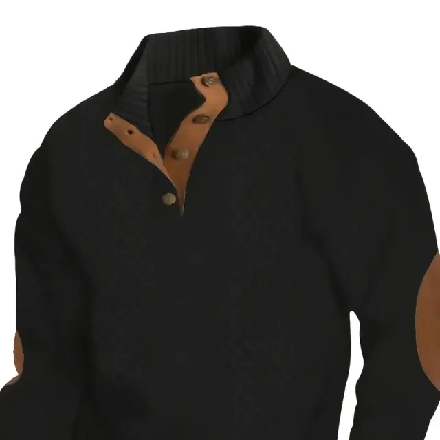 Men's trendy monochrome sweater with retro V-neck and stand-up collar