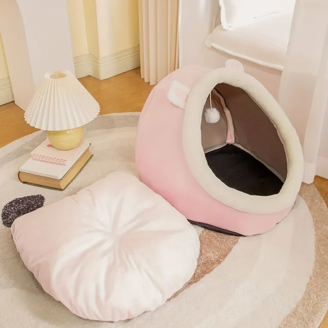 Krásna a útulná posteľ pre mačku: Mäkká a teplá jaskyňa s ľahko umývateľným vankúšom