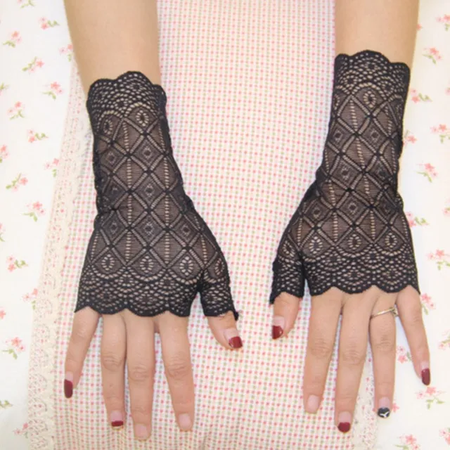 Ladies lace fingerless gloves - 2 colours