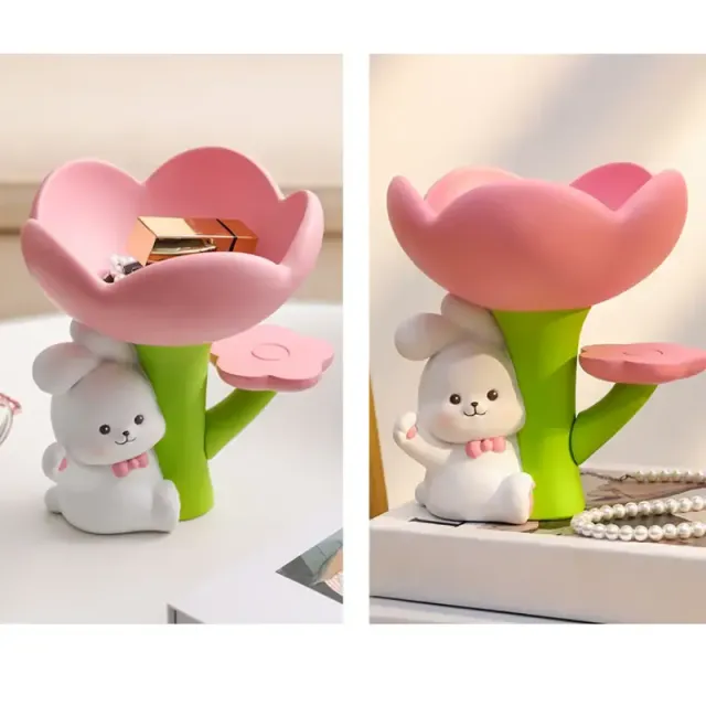 Beautiful plastic key holder in flower pot shape with cute rabbit for modern household