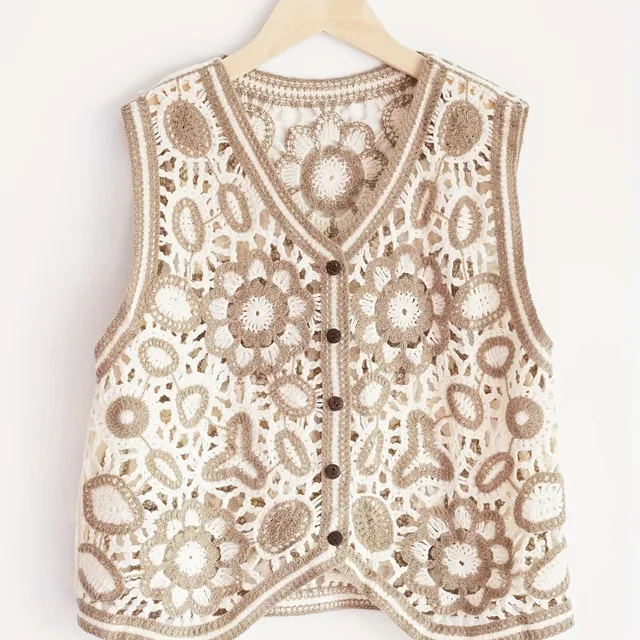 Gilet en tricot boho avec motif ajouré - taille unique pour filles