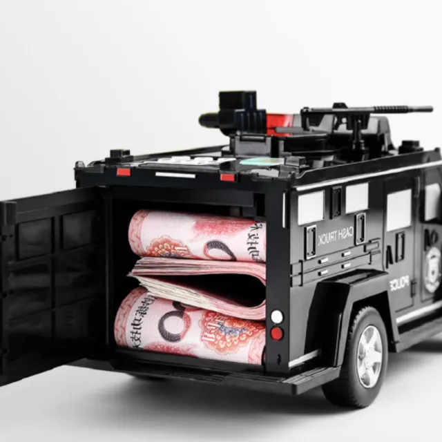 Cutiuta de bani pentru copii in forma de masina blindata cu deschidere prin parola si amprenta