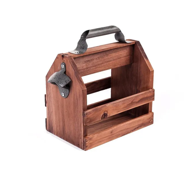 Wooden retro bottle stand with opener