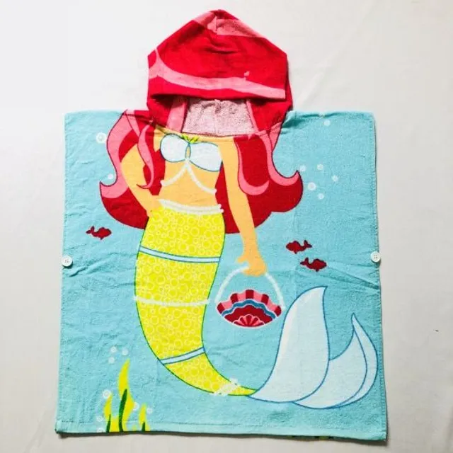 Children's beach towel with cartoon character prints and hood