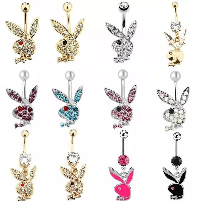 Fashion belly button piercing with Playboy bunny hanging ornament