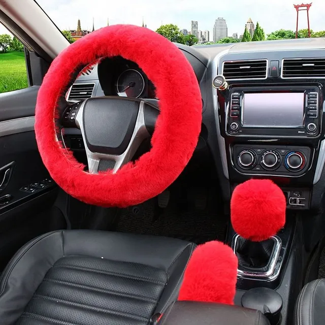 Luxury protection set for steering wheel, gear lever and brake made of plush Indiana material