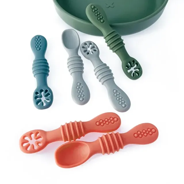 Baby silicone spoon with teether - teaching tool for feeding