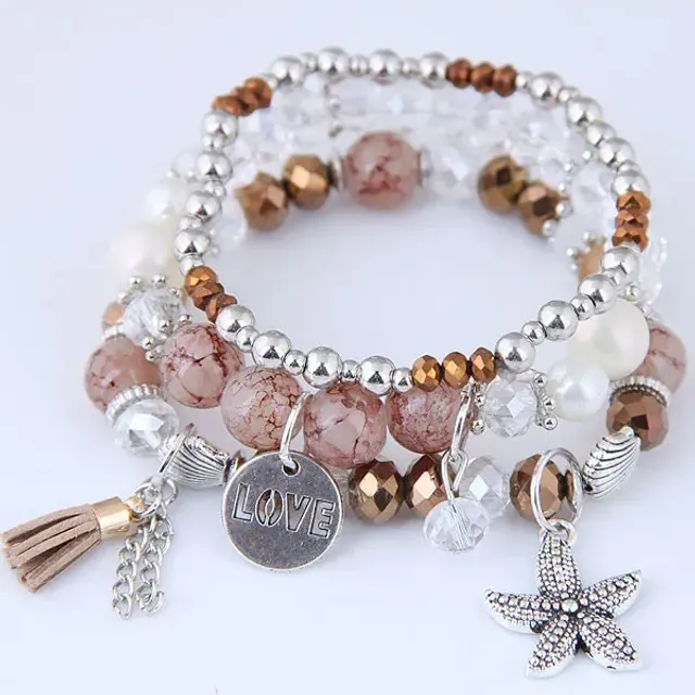 Czech multi-part boho bracelets with charms, beads and tassels for women