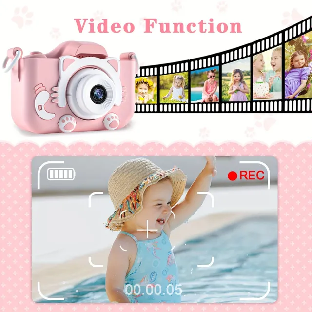 Aparat foto digital pentru copii - Aparat foto mini cu video, card SD de 32GB gratuit, cadou perfect pentru băieți și fete