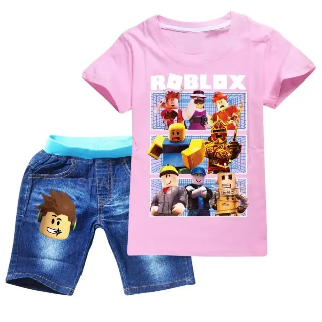 Set of boys' clothes - T-shirt with short sleeves and shorts with prints of favorite characters from the game ROBLOX