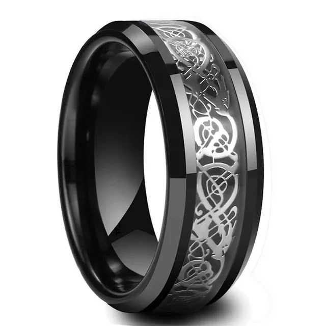 Męski modny celtycki pierścień wolframowy z smokiem
