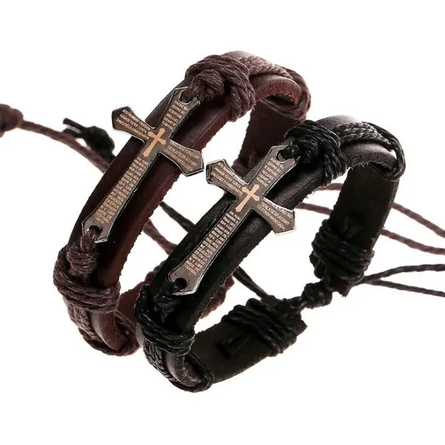 Men's stylish leather bracelet with cross