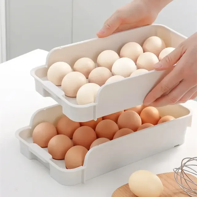 Organization box for eggs in the fridge with possibility of stacking