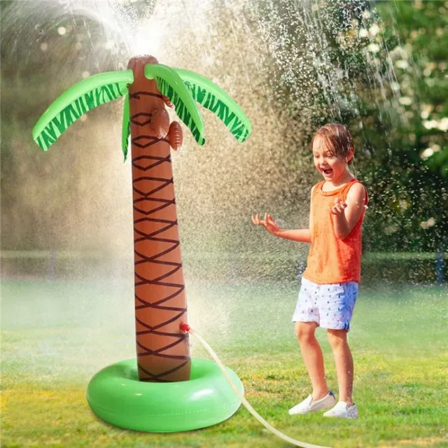 Inflatable water sprinkler in the shape of a palm tree