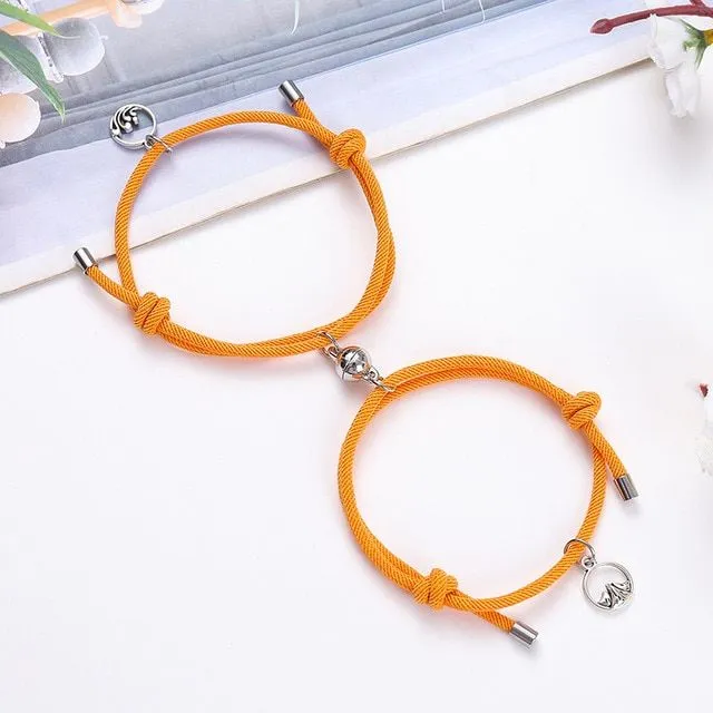 Magnetic string bracelet for couples 2 pcs organge