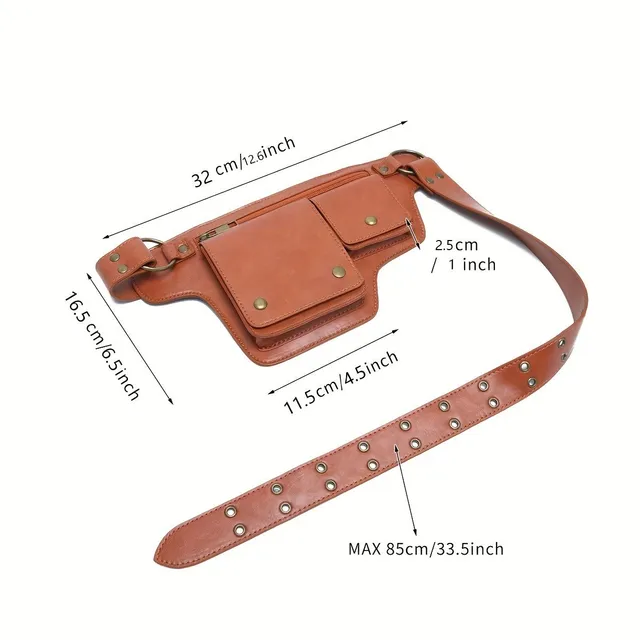 Punkáčská ledvinka z vintage PU kůže, trendy fanny pack na outdoor a cestování