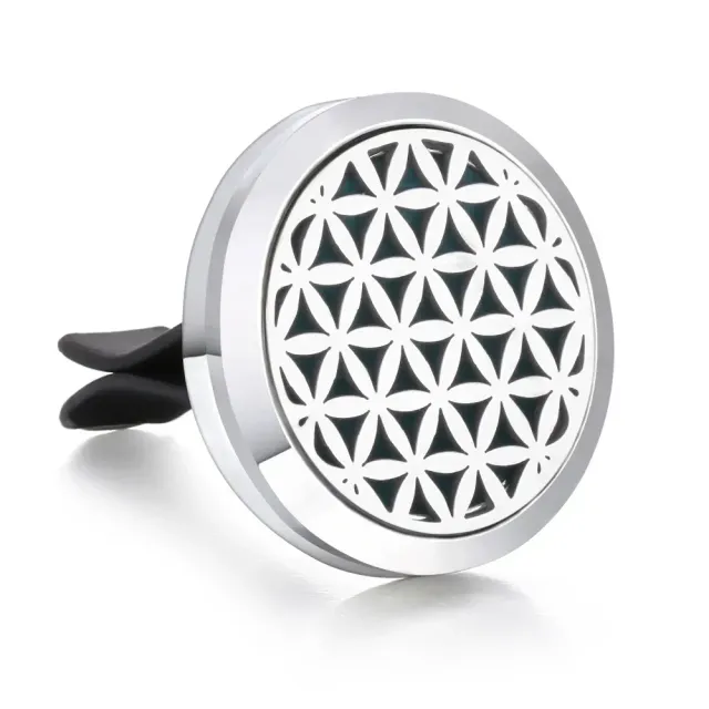 Aromatherapeutic diffuser fragrance into a car made of stainless steel and alloy shaped flower