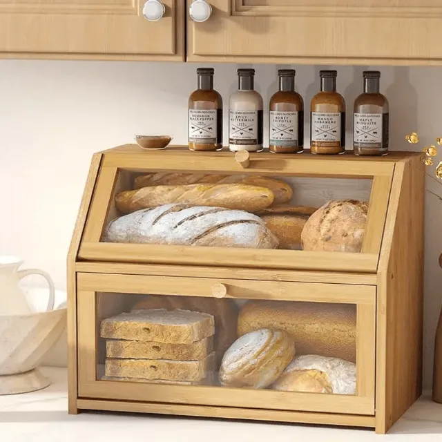 Bamboo bread with lid - spacious and practical storage box for the kitchen