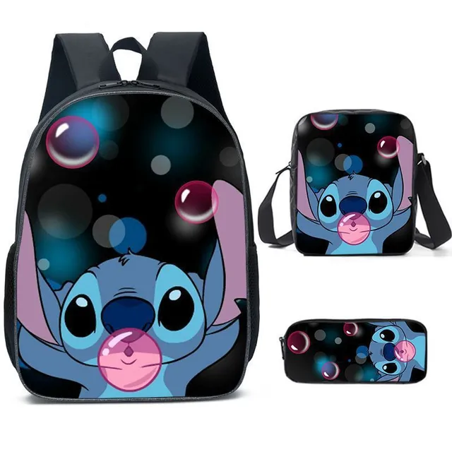 Set pentru copii cu 3 piese școlare cu motivele personajelor animate preferate Lilo și Stitch Rucsac / Geantă peste umăr / Penar