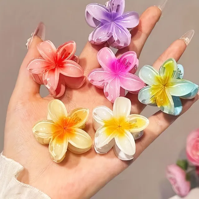 1/6pcs Épingles à cheveux élégantes avec fleurs de plumeria en couleurs pastel