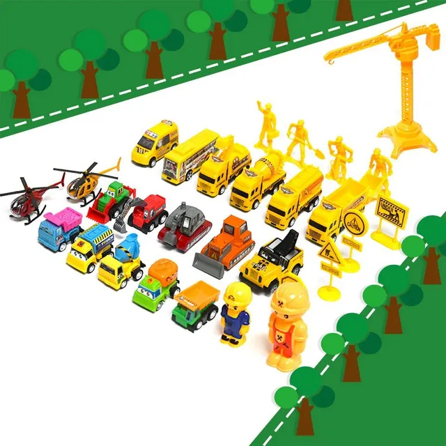 Vianočný adventný kalendár s rôznymi autami na koberci s cestou