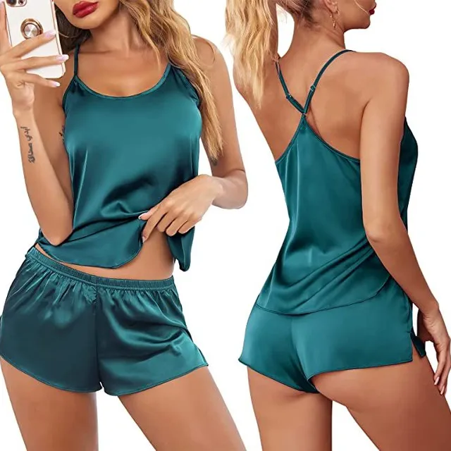 Women's sexy modern satin pyjama set with crossed back and shorts Celin