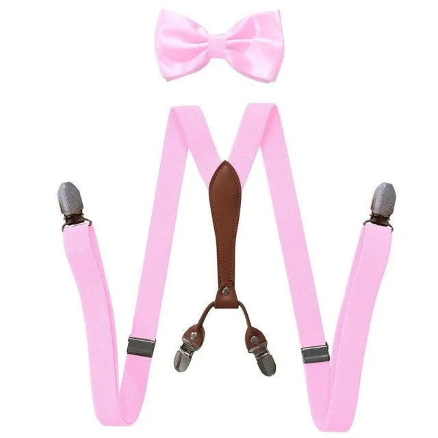 Men's suspenders with bow tie yellow Aspen ruzova