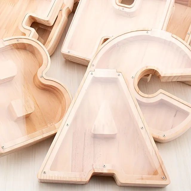 Cutie de bani din lemn cu litere - 26 de cutii abecedare, personalizată, pentru copii și ca decorațiune