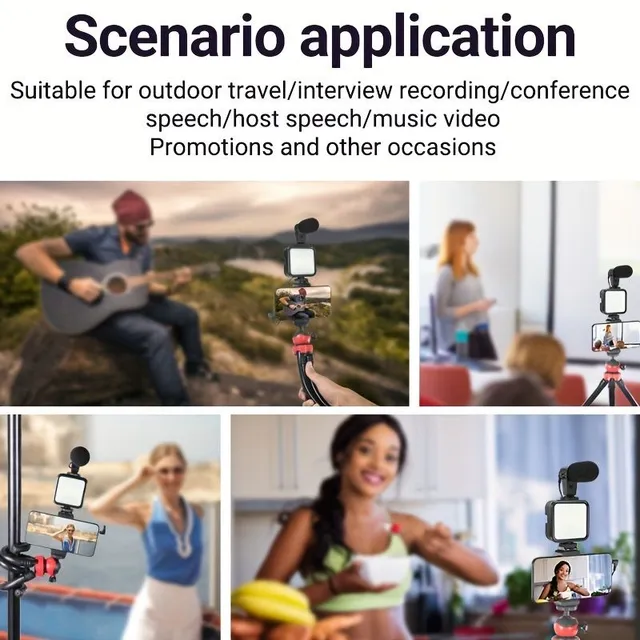 Set for video recording on smartphone with LED lighting