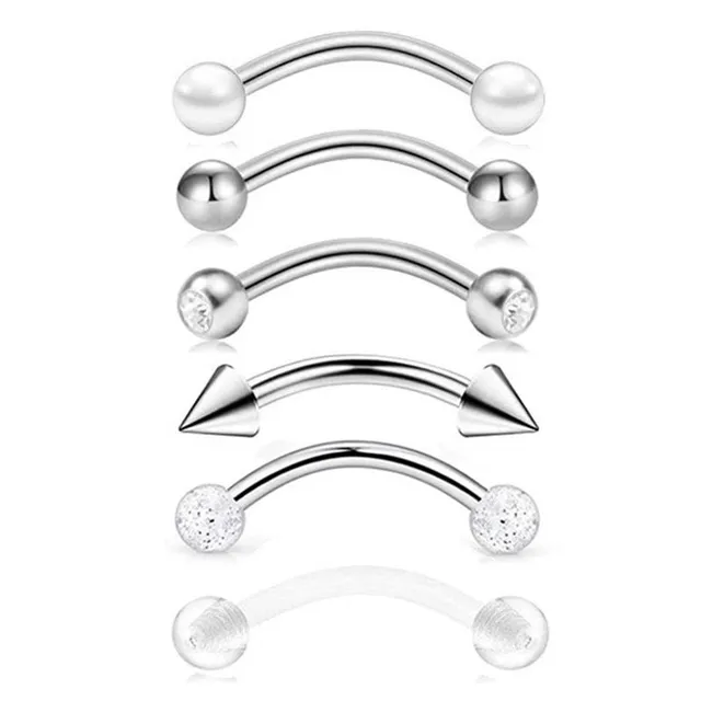 Colourful curved eyebrow piercing with spikes and ball - set of 6