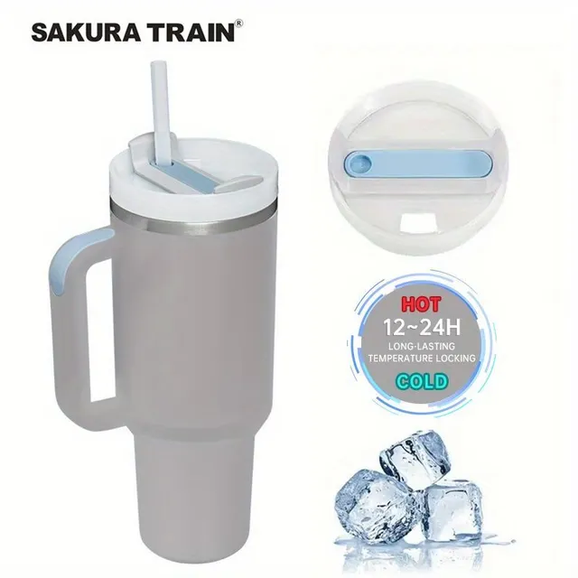 Stainless steel portable thermo mug with straw in different colours