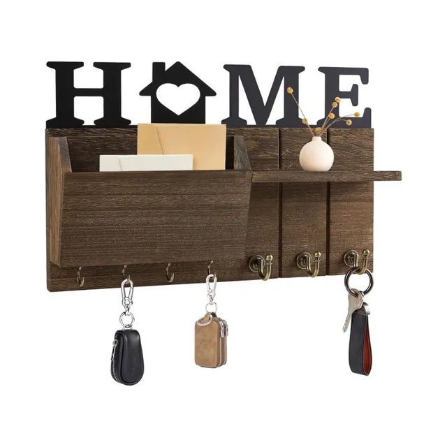 Wall mounted mail organiser with hooks