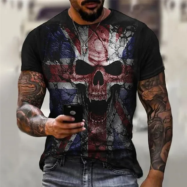 Men's stylish short sleeve shirt with skull print