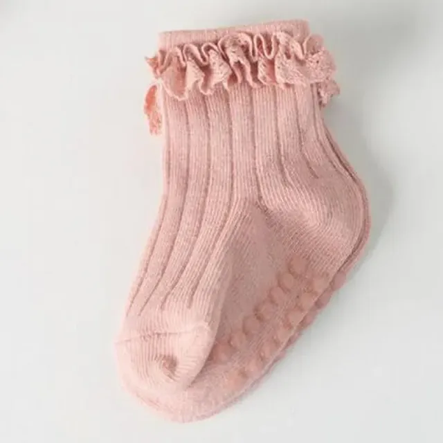 Baby cotton anti-slip socks in autumn and winter with baby and toddler ruffles, 4 pairs