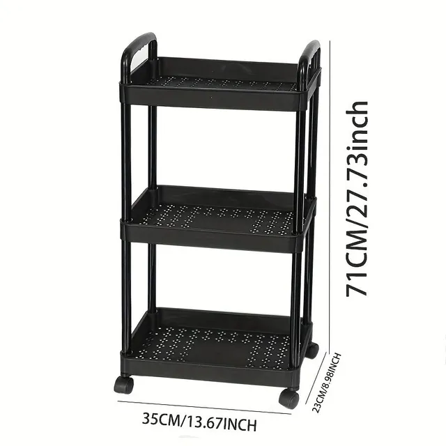 1pc Plastic Storage Cart with 3 Patrons, Riding with Handle and Wheels, Multifunctional shelf