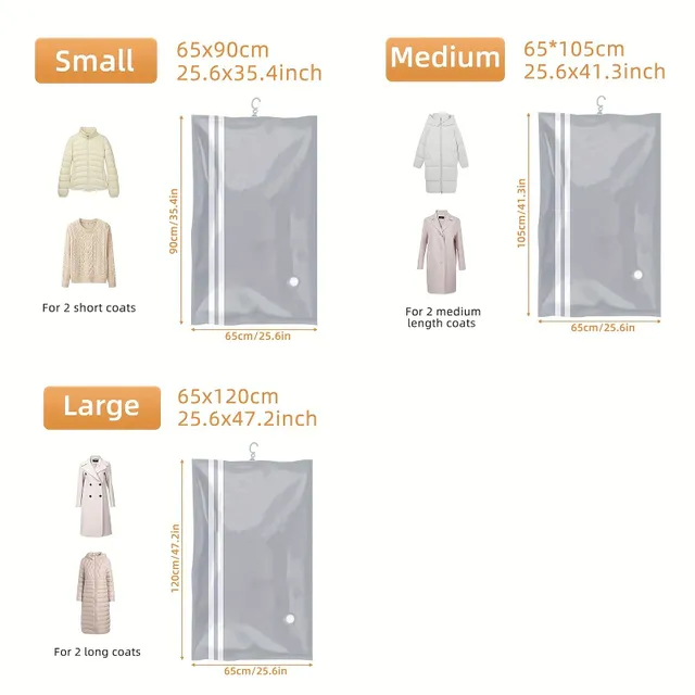 4pc Vacuum storage bags for hanging clothes, Large capacity, Household organization, For suits, Dress - Save space