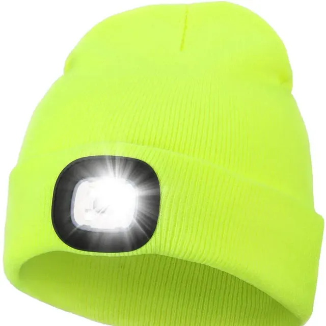 Unisex LED knit cap with USB charging light, head torch, winter knit cap with night light