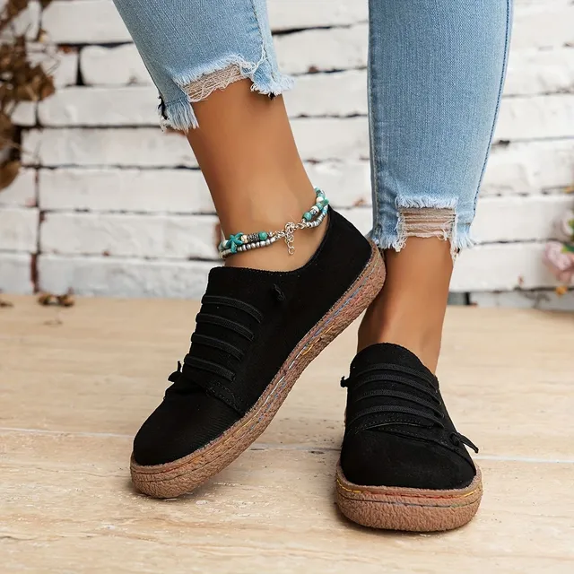 Women's retro sneakers with round toe, slip-on shoes in contrast color, comfortable all-day shoes